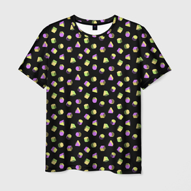 Мужская футболка 3D с принтом Объемные цветные геометрические фигуры в Тюмени, 100% полиэфир | прямой крой, круглый вырез горловины, длина до линии бедер | 3д | абстракция | геометрические | желтый | зеленый | кубик | много | многоугольник | разброс | розовый | фигуры | цилиндр