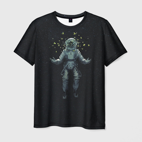 Мужская футболка 3D с принтом Космонавт как абстракция | Cosmonaut as an abstraction в Новосибирске, 100% полиэфир | прямой крой, круглый вырез горловины, длина до линии бедер | astronaut | cosmonaut | cosmonautics | астронавт | космонавт | космонавтика