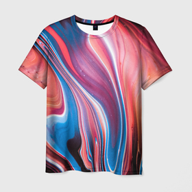 Мужская футболка 3D с принтом Colorful river в Курске, 100% полиэфир | прямой крой, круглый вырез горловины, длина до линии бедер | абстракция | волны | жидкость | красивая | краска | красочная | линии | разноцветная | смешение цветов | яркая