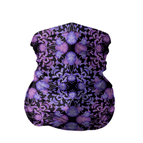 Бандана-труба 3D с принтом Розово фиолетовый цветочный орнамент на черном в Белгороде, 100% полиэстер, ткань с особыми свойствами — Activecool | плотность 150‒180 г/м2; хорошо тянется, но сохраняет форму | floral | lilac flowers | ornament | орнамент | розовый | сиреневый | цветочный