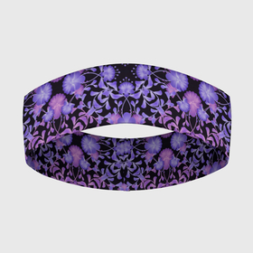 Повязка на голову 3D с принтом Розово фиолетовый цветочный орнамент на черном в Курске,  |  | floral | lilac flowers | ornament | орнамент | розовый | сиреневый | цветочный
