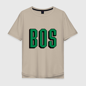 Мужская футболка хлопок Oversize с принтом BOS   Boston , 100% хлопок | свободный крой, круглый ворот, “спинка” длиннее передней части | basketball | game | nba | sport | баскетбол | баскетболист | бостон | игра | мяч | нба | спорт | спортсмен