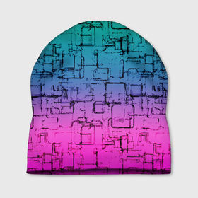 Шапка 3D с принтом Абстрактный узор на розово бирюзовом градиентном фоне в Курске, 100% полиэстер | универсальный размер, печать по всей поверхности изделия | abstract pattern | gradient | бирюзовый | градиент | полосы | розовый | синий
