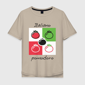 Мужская футболка хлопок Oversize с принтом Italiano Pomodoro, любовь к Италии, пицце и томатам в Петрозаводске, 100% хлопок | свободный крой, круглый ворот, “спинка” длиннее передней части | italiano | italy | line | pomodoro | simple | tomato | белый | геометрический | зеленый | италия | квадраты | красный | линеарный | плоский стиль | помидор | простой | томат