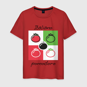 Мужская футболка хлопок с принтом Italiano Pomodoro, любовь к Италии, пицце и томатам , 100% хлопок | прямой крой, круглый вырез горловины, длина до линии бедер, слегка спущенное плечо. | Тематика изображения на принте: italiano | italy | line | pomodoro | simple | tomato | белый | геометрический | зеленый | италия | квадраты | красный | линеарный | плоский стиль | помидор | простой | томат
