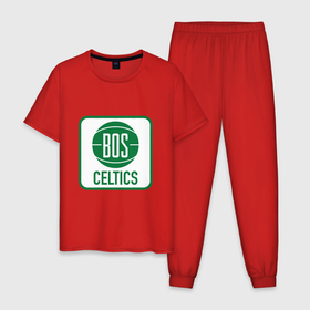 Мужская пижама хлопок с принтом Bos Celtics в Кировске, 100% хлопок | брюки и футболка прямого кроя, без карманов, на брюках мягкая резинка на поясе и по низу штанин
 | basketball | boston | celtics | game | nba | sport | баскетбол | баскетболист | бостон | игра | мяч | нба | селтикс | спорт | спортсмен