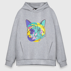 Мужское худи Oversize хлопок с принтом COLORED CAT в Екатеринбурге, френч-терри — 70% хлопок, 30% полиэстер. Мягкий теплый начес внутри —100% хлопок | боковые карманы, эластичные манжеты и нижняя кромка, капюшон на магнитной кнопке | домашние животные | забавный | красивый | красочный | милый | цветной