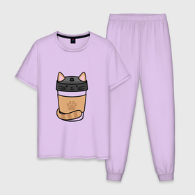 Мужская пижама хлопок с принтом THE CAT IN THE JAR в Курске, 100% хлопок | брюки и футболка прямого кроя, без карманов, на брюках мягкая резинка на поясе и по низу штанин
 | вдохновляющий | забавный | милый | позитив | счастливый | упаковка
