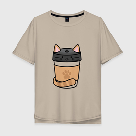 Мужская футболка хлопок Oversize с принтом THE CAT IN THE JAR в Тюмени, 100% хлопок | свободный крой, круглый ворот, “спинка” длиннее передней части | вдохновляющий | забавный | милый | позитив | счастливый | упаковка