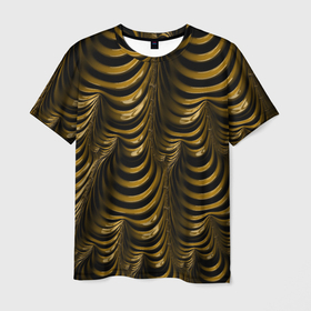 Мужская футболка 3D с принтом Черная с золотым оптическая иллюзия | Абстракция в Белгороде, 100% полиэфир | прямой крой, круглый вырез горловины, длина до линии бедер | абстракция | золотой | иллюзия | металлик | фрактал | черный