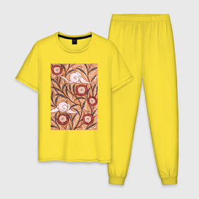 Мужская пижама хлопок с принтом Samarkande Art Nouveau Flower Pattern (Цветочный орнамент) в Курске, 100% хлопок | брюки и футболка прямого кроя, без карманов, на брюках мягкая резинка на поясе и по низу штанин
 | Тематика изображения на принте: абстракция | винтаж | картина | классика | минимализм | орнамент | паттерн | пейзаж | природа | цветы | экспрессионизм