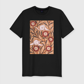 Мужская футболка хлопок Slim с принтом Samarkande Art Nouveau Flower Pattern (Цветочный орнамент) , 92% хлопок, 8% лайкра | приталенный силуэт, круглый вырез ворота, длина до линии бедра, короткий рукав | абстракция | винтаж | картина | классика | минимализм | орнамент | паттерн | пейзаж | природа | цветы | экспрессионизм