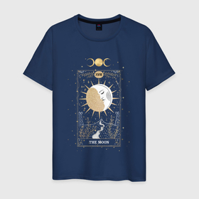 Мужская футболка хлопок с принтом Карта Таро луна эзотерика мистика в Новосибирске, 100% хлопок | прямой крой, круглый вырез горловины, длина до линии бедер, слегка спущенное плечо. | гадание колдовство | карта | карта таро | луна | магический | магия | месяц | мистика | мистический | таро | эзотерика | эзотерический