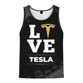 Мужская майка 3D с принтом Tesla Love Classic со следами шин на фоне в Курске, 100% полиэстер | круглая горловина, приталенный силуэт, длина до линии бедра. Пройма и горловина окантованы тонкой бейкой | Тематика изображения на принте: auto | brand | logo | love | symbol | tesla | авто | бренд | илон | лого | маск | символ | следы | тесла | шины