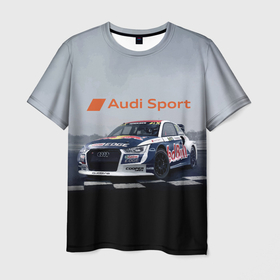 Мужская футболка 3D с принтом Ауди Спорт   Гоночная команда  Audi sport   Racing team , 100% полиэфир | прямой крой, круглый вырез горловины, длина до линии бедер | Тематика изображения на принте: audi | car | germany | power | racing | team | автомобиль | ауди | германия | гонка | мощь