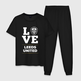 Мужская пижама хлопок с принтом Leeds United Love Classic в Кировске, 100% хлопок | брюки и футболка прямого кроя, без карманов, на брюках мягкая резинка на поясе и по низу штанин
 | club | football | leeds | leeds united | logo | love | united | клуб | лидс | лого | мяч | символ | спорт | футбол | футболист | футболисты | футбольный | юнайтед