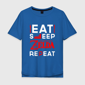 Мужская футболка хлопок Oversize с принтом Надпись Eat Sleep Zelda Repeat в Новосибирске, 100% хлопок | свободный крой, круглый ворот, “спинка” длиннее передней части | eat sleep repeat | legend | logo | the | zelda | зельда | игра | игры | легенд | лого | логотип | символ