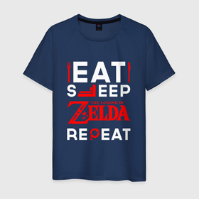Мужская футболка хлопок с принтом Надпись Eat Sleep Zelda Repeat в Петрозаводске, 100% хлопок | прямой крой, круглый вырез горловины, длина до линии бедер, слегка спущенное плечо. | eat sleep repeat | legend | logo | the | zelda | зельда | игра | игры | легенд | лого | логотип | символ