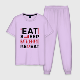 Мужская пижама хлопок с принтом Надпись: Eat Sleep Battlefield Repeat в Тюмени, 100% хлопок | брюки и футболка прямого кроя, без карманов, на брюках мягкая резинка на поясе и по низу штанин
 | battlefield | eat sleep repeat | logo | батлфилд | игра | игры | лого | логотип | символ