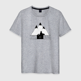 Мужская футболка хлопок с принтом Hiking в Курске, 100% хлопок | прямой крой, круглый вырез горловины, длина до линии бедер, слегка спущенное плечо. | 