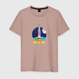 Мужская футболка хлопок с принтом Ракета в космосе в Новосибирске, 100% хлопок | прямой крой, круглый вырез горловины, длина до линии бедер, слегка спущенное плечо. | астрономия | космос | луна | планета | ракета