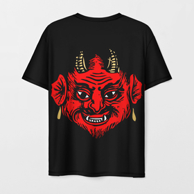 Мужская футболка 3D с принтом Дьявол на спине в Белгороде, 100% полиэфир | прямой крой, круглый вырез горловины, длина до линии бедер | в топе | в тренде | дьявол | красный | черный