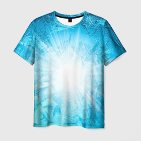 Мужская футболка 3D с принтом Лед   Вспышка света в Екатеринбурге, 100% полиэфир | прямой крой, круглый вырез горловины, длина до линии бедер | вспышка | зима | лед | свет | снежинки | узоры