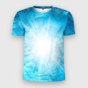 Мужская футболка 3D Slim с принтом Лед   Вспышка света в Петрозаводске, 100% полиэстер с улучшенными характеристиками | приталенный силуэт, круглая горловина, широкие плечи, сужается к линии бедра | вспышка | зима | лед | свет | снежинки | узоры