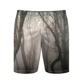 Мужские шорты спортивные с принтом Лес   Туман в Курске,  |  | fog | forest | morning | лес | туман | утро