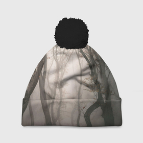Шапка 3D c помпоном с принтом Лес   Туман , 100% полиэстер | универсальный размер, печать по всей поверхности изделия | Тематика изображения на принте: fog | forest | morning | лес | туман | утро