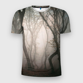 Мужская футболка 3D Slim с принтом Лес   Туман в Белгороде, 100% полиэстер с улучшенными характеристиками | приталенный силуэт, круглая горловина, широкие плечи, сужается к линии бедра | fog | forest | morning | лес | туман | утро