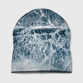 Шапка 3D с принтом Потрескавшийся лед в Санкт-Петербурге, 100% полиэстер | универсальный размер, печать по всей поверхности изделия | Тематика изображения на принте: cold | ice | winter | зима | лед | потрескавшийся | трещины | холод