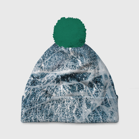Шапка 3D c помпоном с принтом Потрескавшийся лед в Санкт-Петербурге, 100% полиэстер | универсальный размер, печать по всей поверхности изделия | Тематика изображения на принте: cold | ice | winter | зима | лед | потрескавшийся | трещины | холод