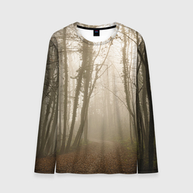 Мужской лонгслив 3D с принтом Туманный лес на восходе в Санкт-Петербурге, 100% полиэстер | длинные рукава, круглый вырез горловины, полуприлегающий силуэт | fog | forest | morning | sun | восход | лес | солнце | туман | утро