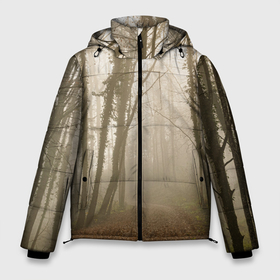 Мужская зимняя куртка 3D с принтом Туманный лес на восходе в Новосибирске, верх — 100% полиэстер; подкладка — 100% полиэстер; утеплитель — 100% полиэстер | длина ниже бедра, свободный силуэт Оверсайз. Есть воротник-стойка, отстегивающийся капюшон и ветрозащитная планка. 

Боковые карманы с листочкой на кнопках и внутренний карман на молнии. | Тематика изображения на принте: fog | forest | morning | sun | восход | лес | солнце | туман | утро
