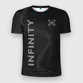 Мужская футболка 3D Slim с принтом Infinity (бесконечность) в Белгороде, 100% полиэстер с улучшенными характеристиками | приталенный силуэт, круглая горловина, широкие плечи, сужается к линии бедра | infinity | бесконечность | вселенная | надписи на английском | спираль | чёрный