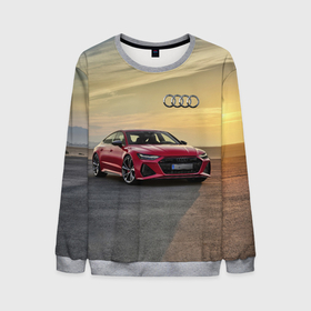 Мужской свитшот 3D с принтом Audi RS 7  на закате солнца   Audi RS 7 at sunset в Екатеринбурге, 100% полиэстер с мягким внутренним слоем | круглый вырез горловины, мягкая резинка на манжетах и поясе, свободная посадка по фигуре | audi rs 7 | car | clouds | desert | germany | nature | prestige | sky | sunset | автомобиль | ауди | германия | закат | небо | облака | престиж | природа | пустыня | солнце