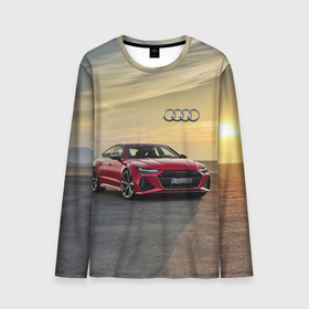 Мужской лонгслив 3D с принтом Audi RS 7  на закате солнца   Audi RS 7 at sunset в Санкт-Петербурге, 100% полиэстер | длинные рукава, круглый вырез горловины, полуприлегающий силуэт | audi rs 7 | car | clouds | desert | germany | nature | prestige | sky | sunset | автомобиль | ауди | германия | закат | небо | облака | престиж | природа | пустыня | солнце