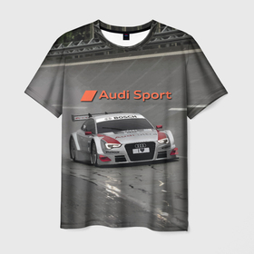 Мужская футболка 3D с принтом Автогонки на шорт треке Audi Sport Racing Team в Тюмени, 100% полиэфир | прямой крой, круглый вырез горловины, длина до линии бедер | audi | car | power | racing | short track | speed | автомобиль | ауди | гонки | мощь | скорость | соревнование | шорт трек