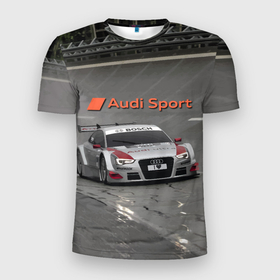 Мужская футболка 3D Slim с принтом Автогонки на шорт треке Audi Sport Racing Team , 100% полиэстер с улучшенными характеристиками | приталенный силуэт, круглая горловина, широкие плечи, сужается к линии бедра | Тематика изображения на принте: audi | car | power | racing | short track | speed | автомобиль | ауди | гонки | мощь | скорость | соревнование | шорт трек