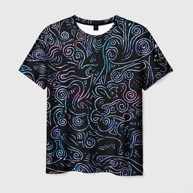 Мужская футболка 3D с принтом Strange patterns в Санкт-Петербурге, 100% полиэфир | прямой крой, круглый вырез горловины, длина до линии бедер | абстракция | глаза | дизайн | древний рисунок | древность | орнамент | паттерн | рисунок | спирали | стильная | стильный