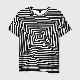 Мужская футболка 3D с принтом Broken Square в Екатеринбурге, 100% полиэфир | прямой крой, круглый вырез горловины, длина до линии бедер | иллюзия | иллюзия линии | квадрат | квадраты | психоделика | черно   белое