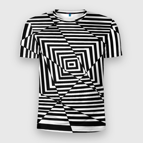 Мужская футболка 3D Slim с принтом Broken Square в Белгороде, 100% полиэстер с улучшенными характеристиками | приталенный силуэт, круглая горловина, широкие плечи, сужается к линии бедра | иллюзия | иллюзия линии | квадрат | квадраты | психоделика | черно   белое
