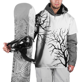 Накидка на куртку 3D с принтом Черные ветки деревьев на белом фоне в Тюмени, 100% полиэстер |  | abstraction | black and white | tree branches | ветки | деревья | монохромный | черно белый