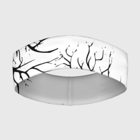 Повязка на голову 3D с принтом Черные ветки деревьев на белом фоне в Тюмени,  |  | abstraction | black and white | tree branches | ветки | деревья | монохромный | черно белый