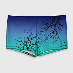 Мужские купальные плавки 3D с принтом Черные абстрактные ветки деревьев на сине зеленом градиенте в Курске, Полиэстер 85%, Спандекс 15% |  | abstraction | blue green | gradient | абстракция | ветки | ветки деревьев | градиент | зеленый | синий