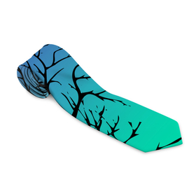 Галстук 3D с принтом Черные абстрактные ветки деревьев на сине зеленом градиенте в Екатеринбурге, 100% полиэстер | Длина 148 см; Плотность 150-180 г/м2 | Тематика изображения на принте: abstraction | blue green | gradient | абстракция | ветки | ветки деревьев | градиент | зеленый | синий