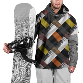Накидка на куртку 3D с принтом Коричнево горчичный с серым полосатый пэчворк , 100% полиэстер |  | checkered | patches | patchwork | коричневый | лоскуты | полосатый | пэчворк | серый