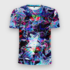 Мужская футболка 3D Slim с принтом Neon Stars в Санкт-Петербурге, 100% полиэстер с улучшенными характеристиками | приталенный силуэт, круглая горловина, широкие плечи, сужается к линии бедра | абстракция | звезды | сверкающие звезды | цветная | цветные звезды