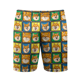 Мужские шорты спортивные с принтом Разноцветная плитка (сибы) ,  |  | dog | shiba | shiba inu | абстракция | сиба | сиба ину | японская собака
